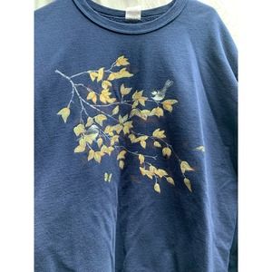 Vintage Women’s Navy Floral Nature Birds Sweater Crewneck XL